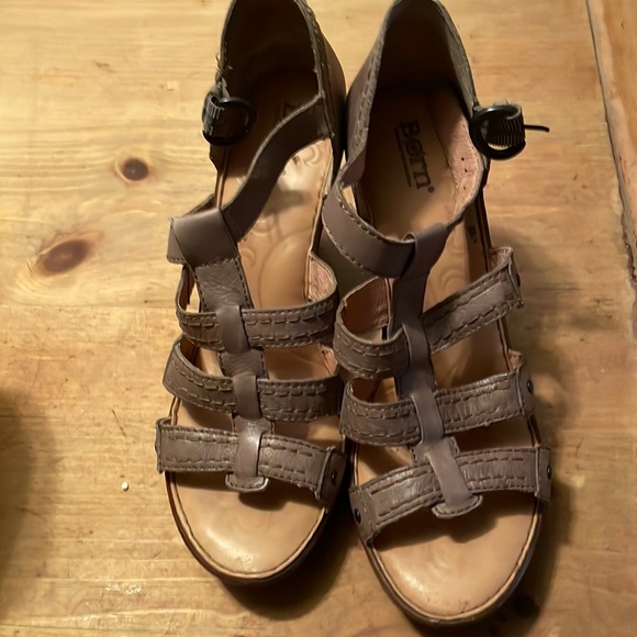 BORN taupe FELICE strappy LEATHER heels platform Size 10 - Picture 2 of 6